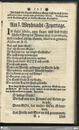 Am I. Weyhnacht-Feyertage