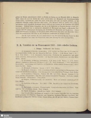 II. Verzeichnis der im Wintersemester 1867-1868 ertheilten Lectionen. Uebersicht der im Sommersemester 1868 gehaltenen Lectionen
