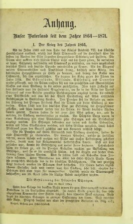 Anhang. Unser Vaterland seit dem Jahre 1864 - 1871