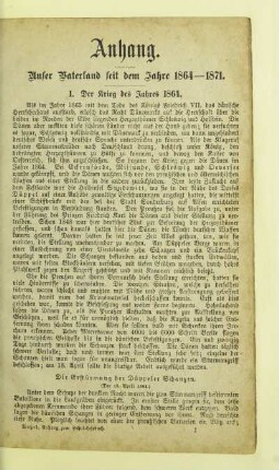 Anhang. Unser Vaterland seit dem Jahre 1864 - 1871