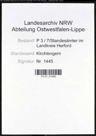 Sterberegister Standesamt Kirchlengern
