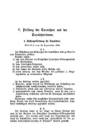 V. Prüfung der Turnlehrer und der Turnlehrerinnen
