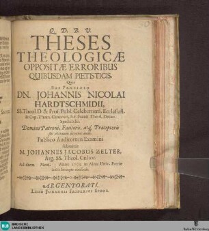Theses Theologicae Oppositae Erroribus Quibusdam Pietisticis