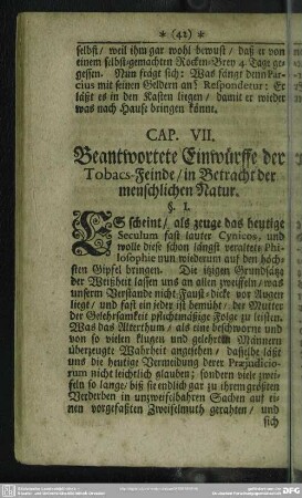 Cap. VII. Beantwortete Einwürffe der Tobacs-Feinde, in Betracht der menschlichen Natur