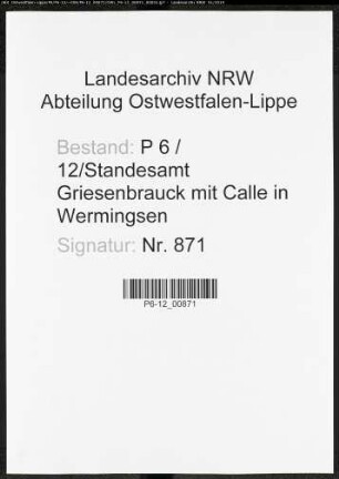 Sterberegister Standesamt Griesenbrauck