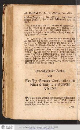 Von der Fix-Sternen Conjunction mit denen Planeten, und andern Ständen