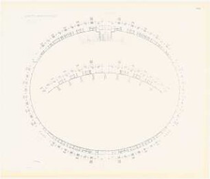 Stadion Oberwiesenfeld, München: Mappe »Wettbewerb Stadion München, Entwurf Professor Werner March«. Grundriss 2.OG (Ehrenloge) und 4.OG, ca. 1:660