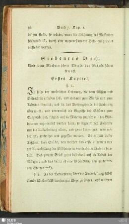 Siebentes Buch. Von dem Mechanischen Theile der Griechischen Kunst