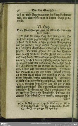 VI. Satz. Viele Propheceyungen im Alten Testamente sind wahr