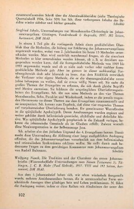102 [Rezension] Schulz, Siegfried, Untersuchungen zur Menschensohn-Christologie im Johannesevangelium