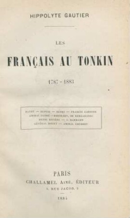Les Français au Tonkin, 1787 - 1883