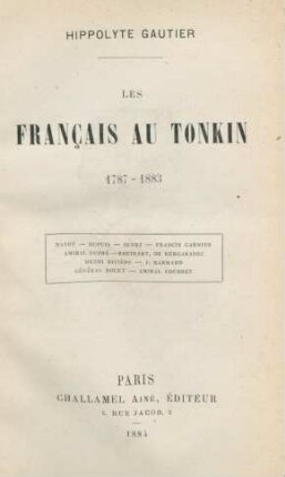 Les Français au Tonkin, 1787 - 1883