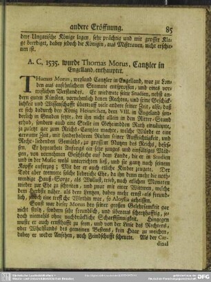 A. C. 1535. wurde Thomas Morus, Cantzler in Engelland, enthauptet