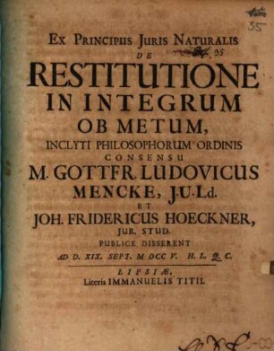 Ex principiis iuris naturalis de restitutione in integrum ob metum