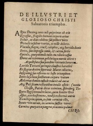 De Illustri Et Glorioso Christi Salvatoris triumpho.