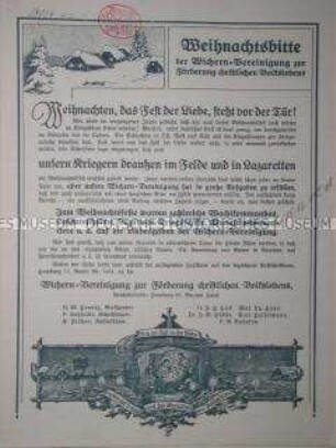 Illustrierte Flugschrift mit Spendenaufruf für die Frontsoldaten zu Weihnachten 1915