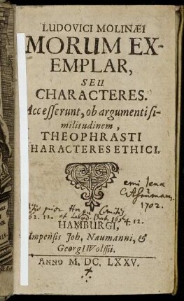 Ludovici Molinaei Morum Exemplar, Seu Characteres