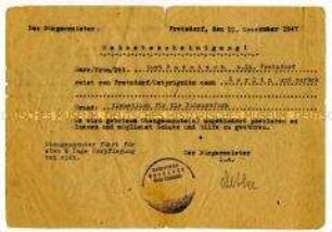 Ausweis für eine Dienstreise von Fretzdorf nach Berlin