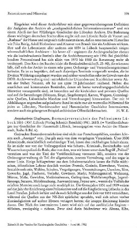 Bestandsverzeichnis des Polizeiamts Lübeck 1851 - 1937, Antjekathrin Graßmann (Bearb.), (Veröffentlichungen zur Geschichte der Hansestadt Lübeck, Reihe B, 6) : Lübeck, Schmidt-Römhild, 1981