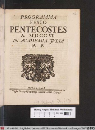 Programma Festo Pentecostes A. MDCCVII In Academia Jvlia P. P