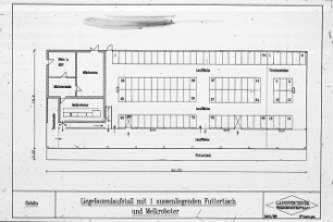 Liegeboxenlaufstall mit 1 aussenliegenden Futtertisch und Melkroboter