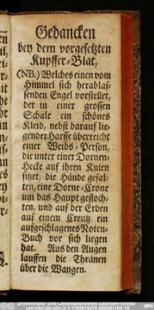 Gedancken bey dem vorgesetzten Kupffer-Blat,