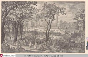 [Ein großes Dorffest nahe eines Schlosses; Large village fair before a castle]