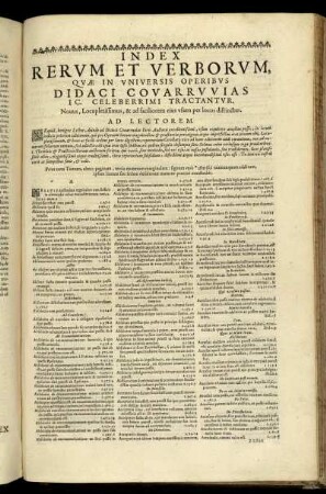 Index rervm et verborvm, qvæ in vniversis operibvs Didaci Covarrvvias ic. celeberrimi tractantvr. ... Ad lectorem