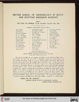 British School of Archaeology in Egypt an Egytian Research Account