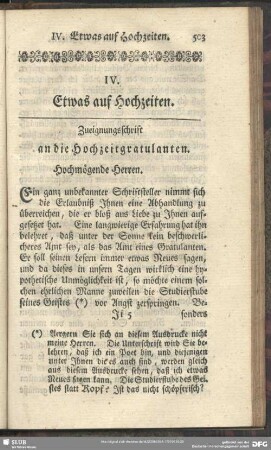 IV. Etwas auf Hochzeiten