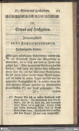 IV. Etwas auf Hochzeiten
