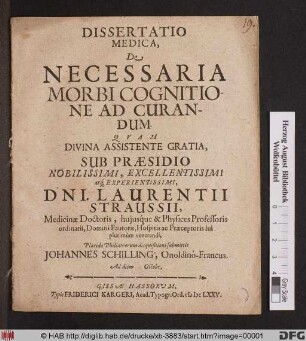 Dissertatio Medica, De Necessaria Morbi Cognitione Ad Curandum