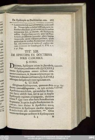 Tit. XIII. De Episcopis Ex Doctrina Iuris Canonici.