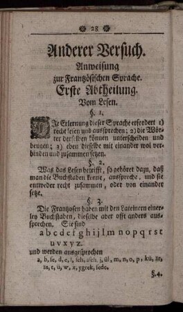 Anderer Versuch. Anweisung zur Frantzösischen Sprache.