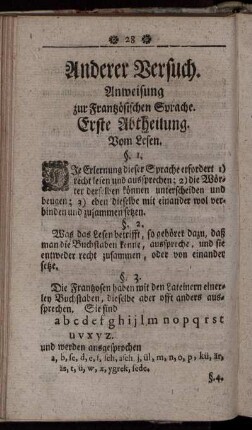 Anderer Versuch. Anweisung zur Frantzösischen Sprache.