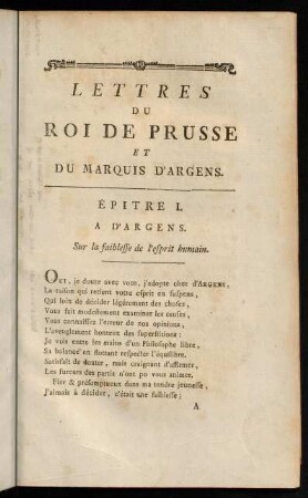 1-22, Épitre I. a D'Argens.-Lettre III. du Marquise d'Argens.