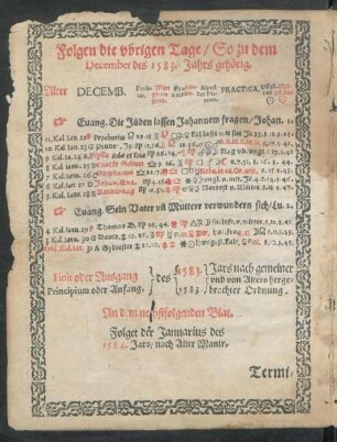Folget der Januarius des 1584. Jars/ nach alter Manir.