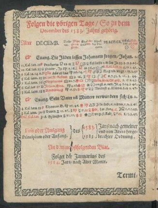 Folget der Januarius des 1584. Jars/ nach alter Manir.
