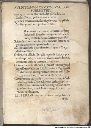 De arte grammatica sive de octo partibus orationis : mit Nachwort des Autors an Falco Sinibaldus. Mit Gedichten von Bartholomaeus Platina, Julius Pomponius und Martinus Phileticus