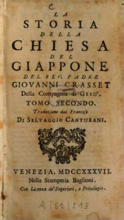 La storia della chiesa del Giappone del Padre Giovanni Crasset della Compagnia di Gesù, T. 2