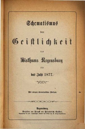 Schematismus des Bistums Regensburg. 1877, 1877