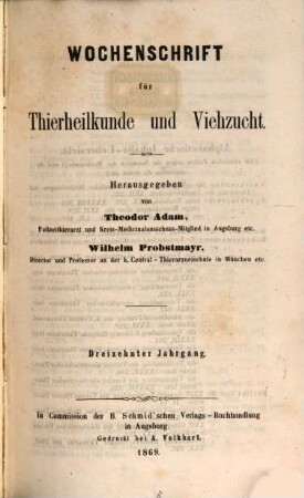 Wochenschrift für Tierheilkunde und Viehzucht. 13. 1869