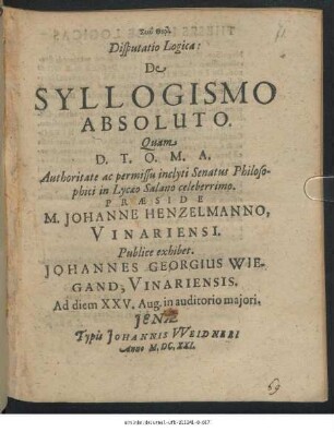 Disputatio Logica: De Syllogismo Absoluto