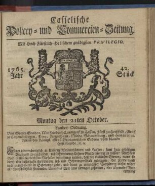42. Stueck, Montag den 21ten October 1765