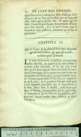 Chapitre IX. Que le Corps de la Devise doit tenir du grand & du merveilleux: & quel est le merveilleux qu'il demande.