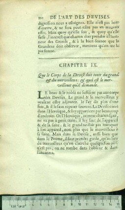 Chapitre IX. Que le Corps de la Devise doit tenir du grand & du merveilleux: & quel est le merveilleux qu'il demande.