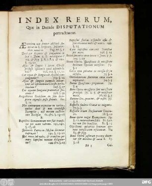 Index Rerum, Quae in Decade Disputationum petractantur.