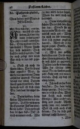 XI. Paßions-Lieder, Oder vom Leiden und Sterben Jesu Christi.