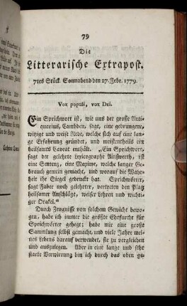 7tes Stück. Sonnabend den 27. Febr. 1779.