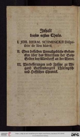 Inhalt dieses ersten Theils